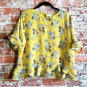 Ruffled Flowy Floral Chiffon Top